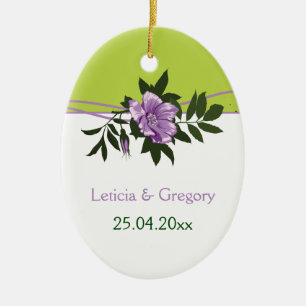 Wild purpl rose floral wedding green keepsake ceramic tree decoration