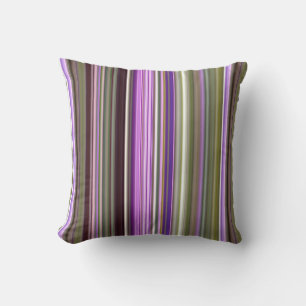 Wild Purple Asters Purple and Green Stripe Cushion