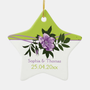 Wild purple rose floral wedding green keepsake ceramic tree decoration