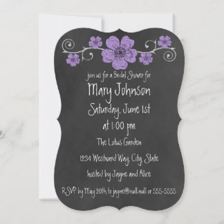 Wild Purple Roses Chalkboard Bridal Shower Invitation