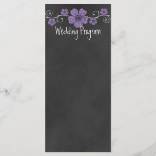Wild Purple Roses Chalkboard Wedding Program Card
