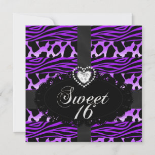 Wild Purple Sweet 16 Sixteen Birthday Party Invitation