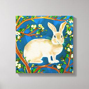 Wild Rabbit and Flowering Branches Canvas Print