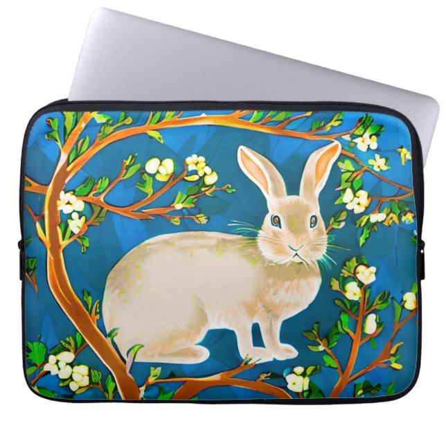 Wild Rabbit and Flowering Branches Laptop Sleeve (Front)