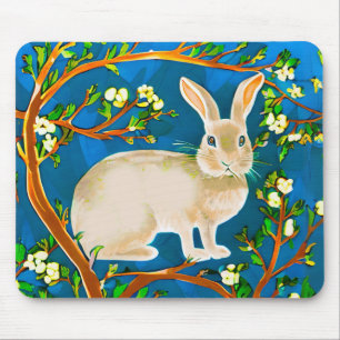 Wild Rabbit and Flowering Branches Mouse Pad