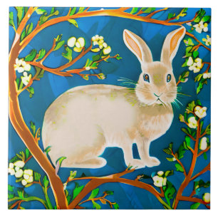 Wild Rabbit and Flowering Branches Tile