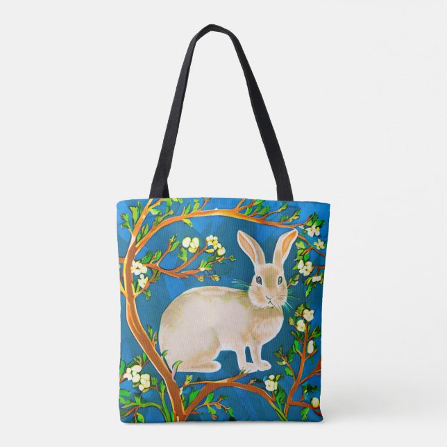 Wild Rabbit and Flowering Branches Tote Bag (Back)