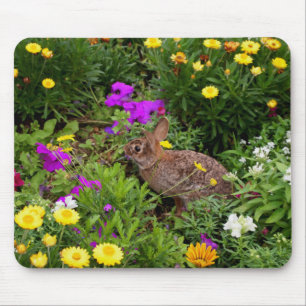 Wild Rabbit in the Flower Garden Mouse Pad
