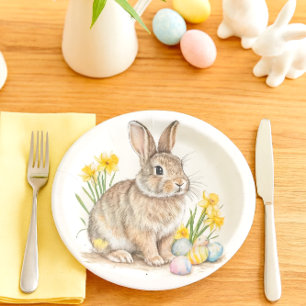 Wild Rabbit with Daffodils Easter  Paper Plate