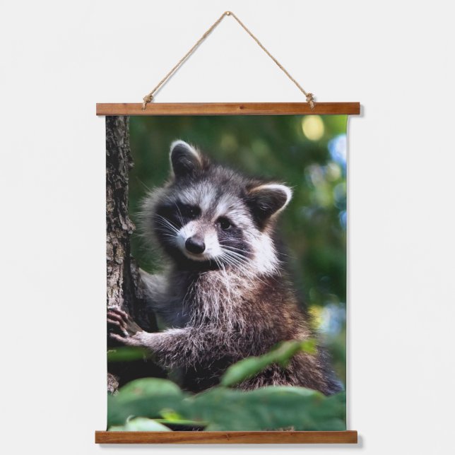 Wild Racoon on the Forest Hanging Tapestry (Front)