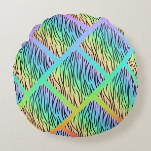 Wild Rainbow Animal Print Design Round Cushion