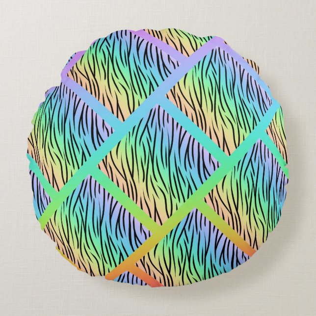 Wild Rainbow Animal Print Design Round Cushion (Front)