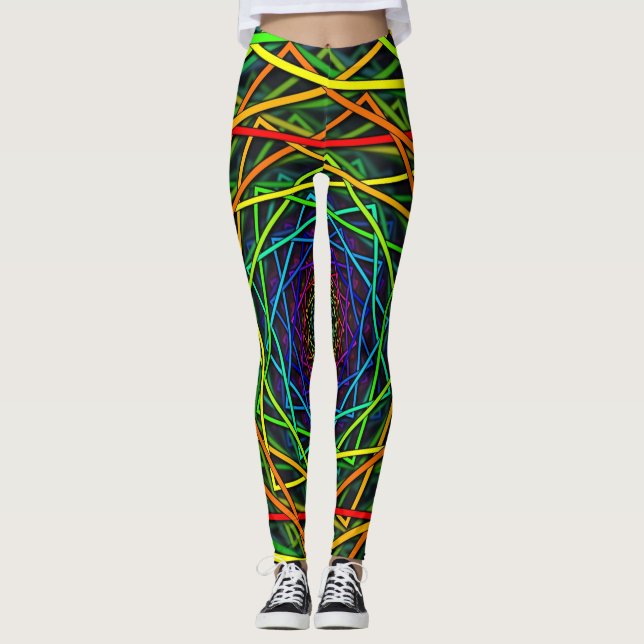 Wild Rainbow Neon Leggings Geometric Design (Front)