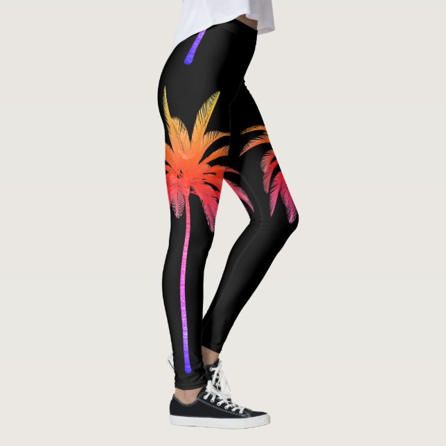 Wild Rainbow Palm Trees Tropical Black Leggings (Right)