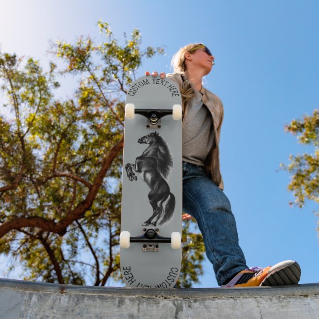 Wild Rearing Horse Skateboard with Custom Text (Outdoor 1)