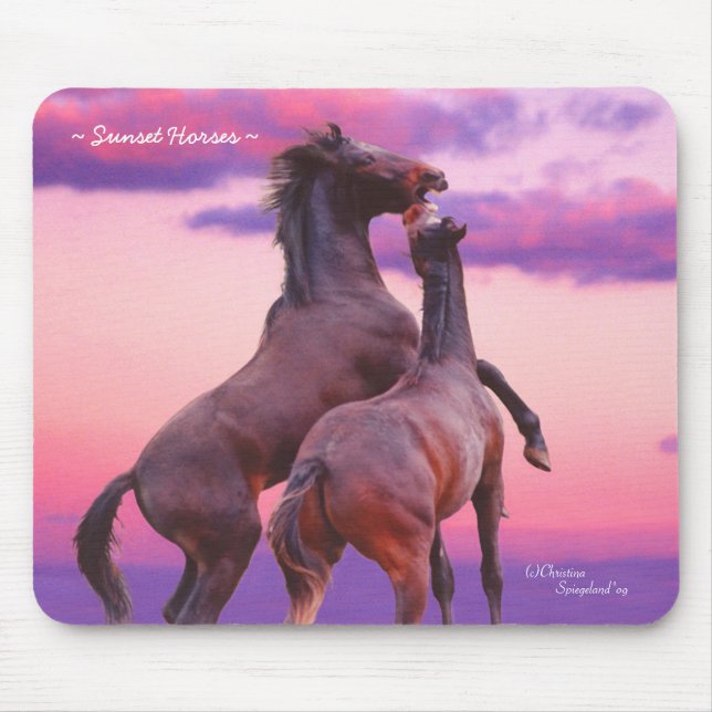 Wild Rearing Stallions Horses Sunrise Mousepad (Front)