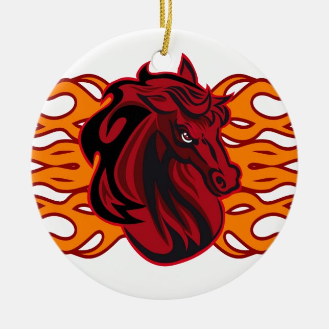 Wild red mustang horse ceramic tree decoration (Front)