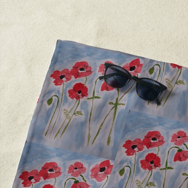 Wild Red Poppies Beach Towel (In Situ)