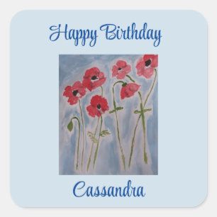 Wild Red Poppies Birthday Square Sticker