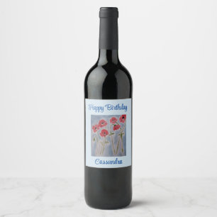 Wild Red Poppies Birthday  Wine Label
