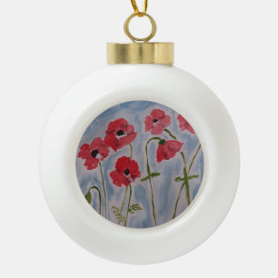 Wild Red Poppies Ceramic Ball Christmas Ornament
