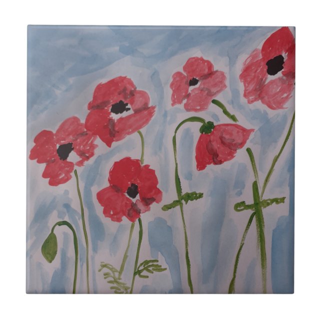 Wild Red Poppies Ceramic Tile (Front)