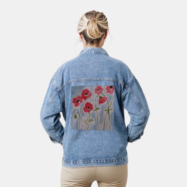 Wild Red Poppies Denim Jacket (Model)