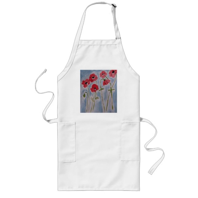 Wild Red Poppies  Long Apron (Front)