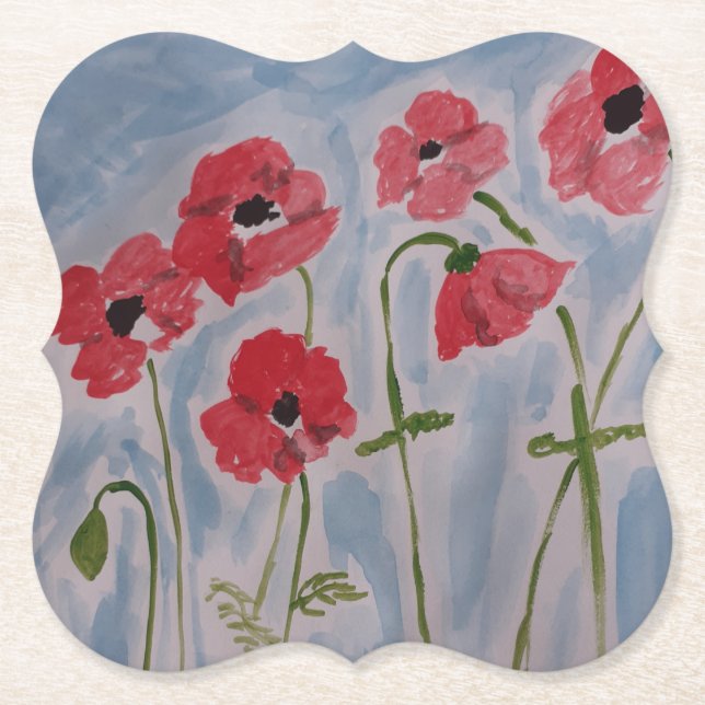 Wild Red Poppies Paper Coaster (Front)