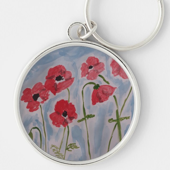 Wild Red Poppies Premium Key Ring (Front)