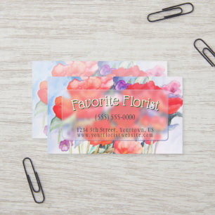  Wild Red Poppies Watercolor Business Card