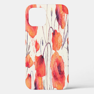 Wild red poppies, watercolor pattern iPhone 12 case