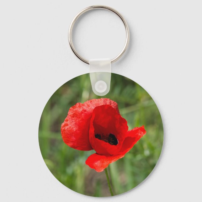 Wild red poppy flower key ring (Front)