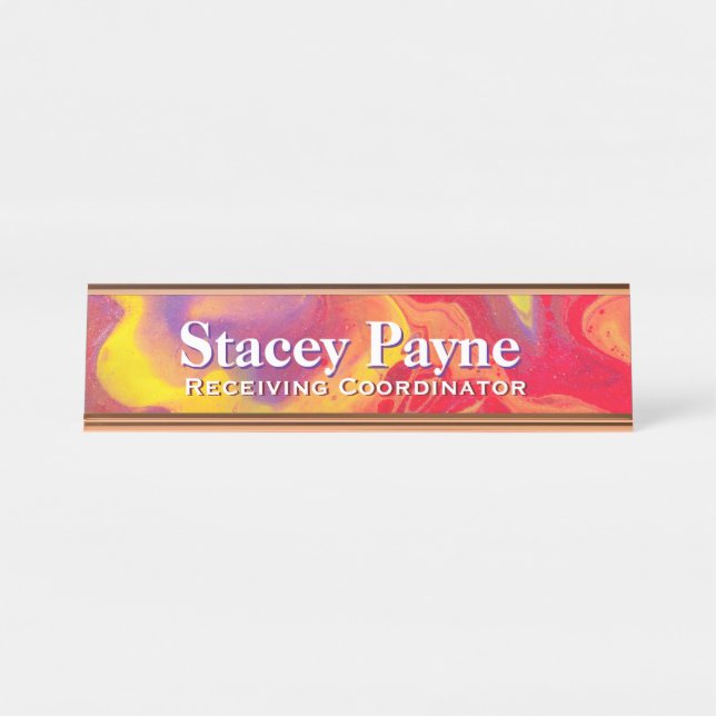 Wild Red Purple Acrylic Flow Art Desk Nameplate (Front)