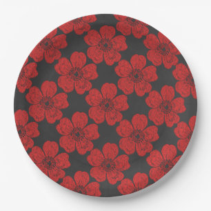 Wild Red Roses Chalkboard Paper Plate