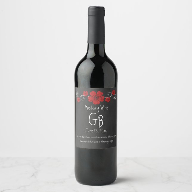 Wild Red Roses Chalkboard Wine Label (Front)