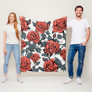 wild red roses fleece blanket