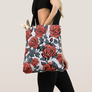 wild red roses tote bag