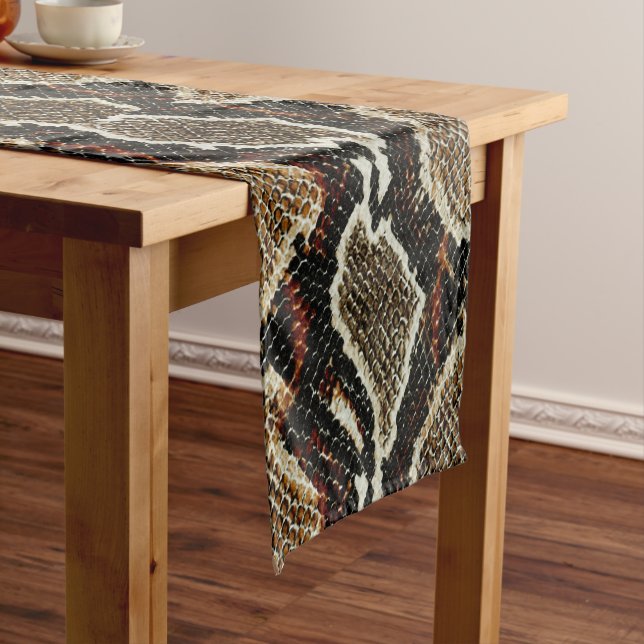 wild reptile pattern colourful python snake print short table runner (In Situ)