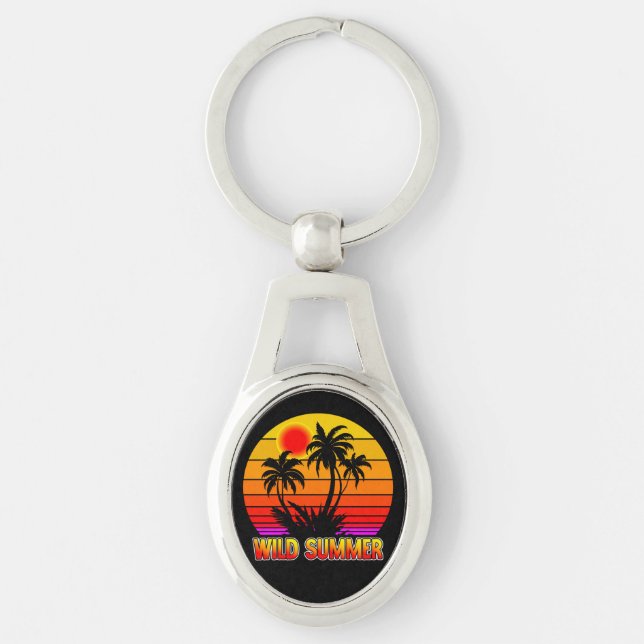 Wild Retro Summer Vibes with Palm Trees Design Key Ring (Front)