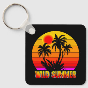 Wild Retro Summer Vibes with Palm Trees Design Key Ring