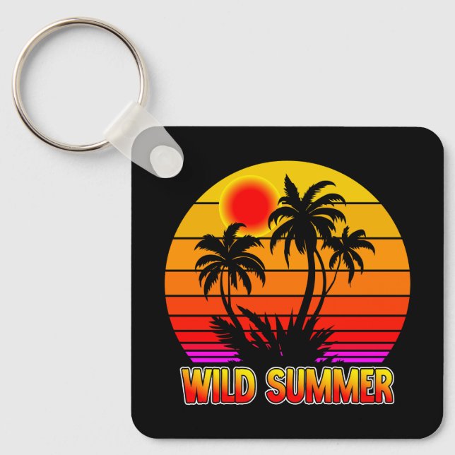 Wild Retro Summer Vibes with Palm Trees Design Key Ring (Front)