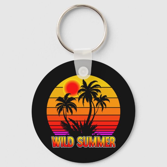 Wild Retro Summer Vibes with Palm Trees Design Key Ring (Front)