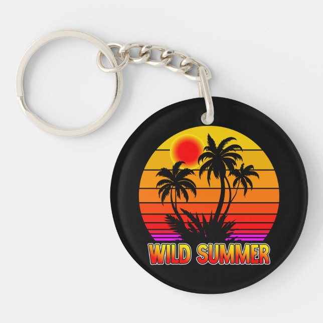 Wild Retro Summer Vibes with Palm Trees Design Key Ring (Front)