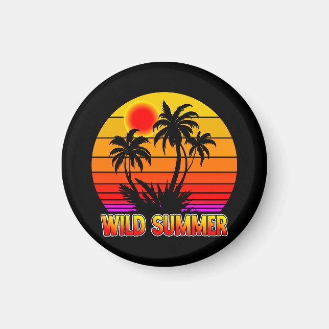 Wild Retro Summer Vibes with Palm Trees Design Magnet (Front)