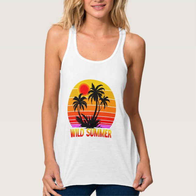 Wild Retro Summer Vibes with Palm Trees Design Singlet (Front)