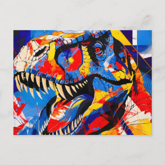 Wild Retro T-rex Dinosaur Fusion Announcement Postcard