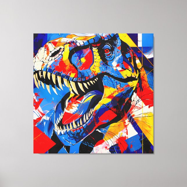 Wild Retro T-rex Dinosaur Fusion Canvas Print (Front)