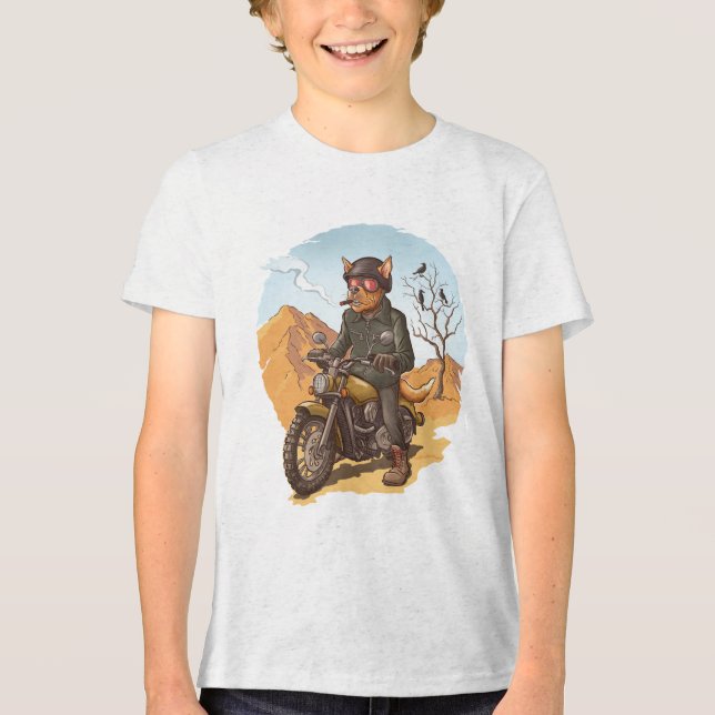 Wild Ride: Dog Biker Illustration Tri-Blend Shirt (Front)