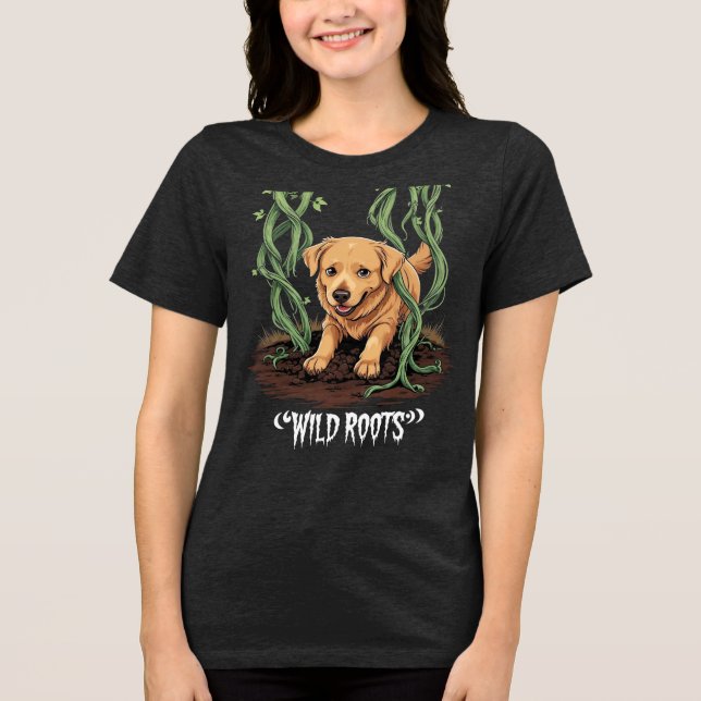 Wild Roots – Spooky Golden Retriever Garden Design Tri-Blend Shirt (Front)